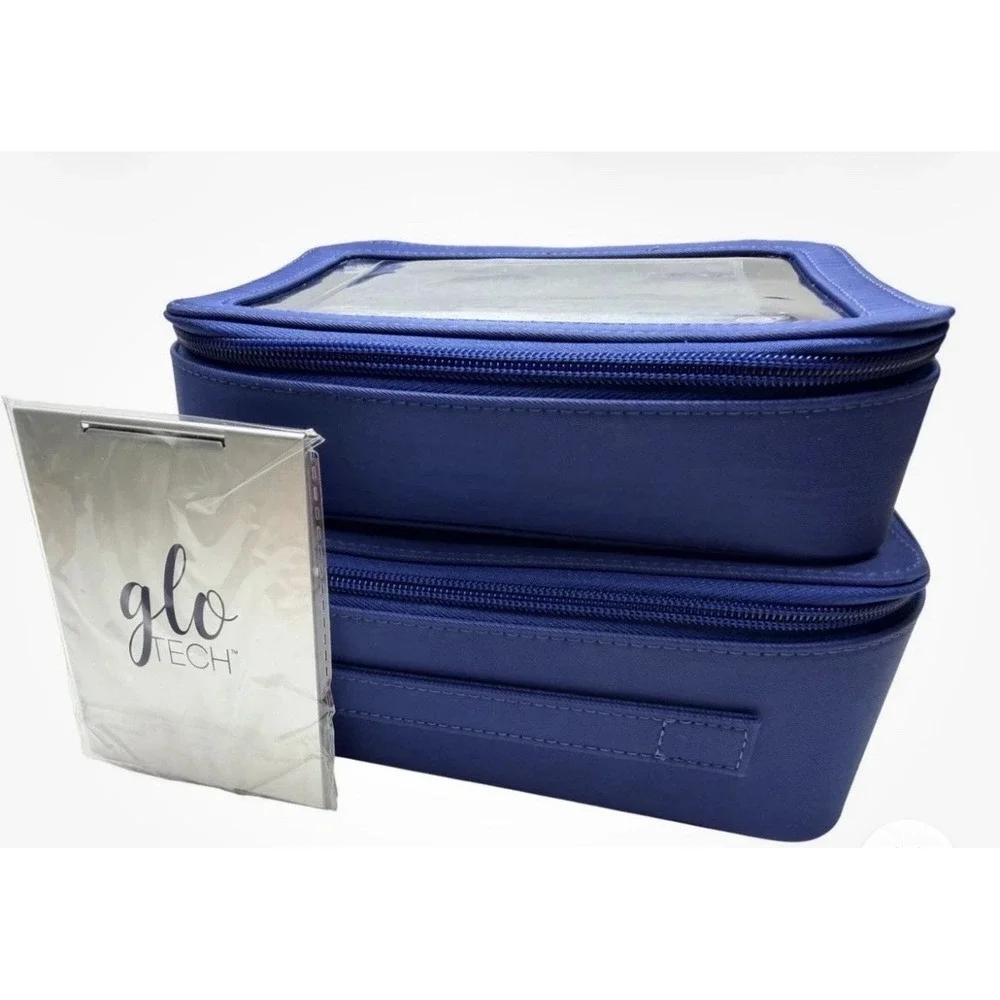 Glo‎ Tech 3 Piece Set Cosmetic Bag Duo Compact Mirror Travel Organizer Navy Blue